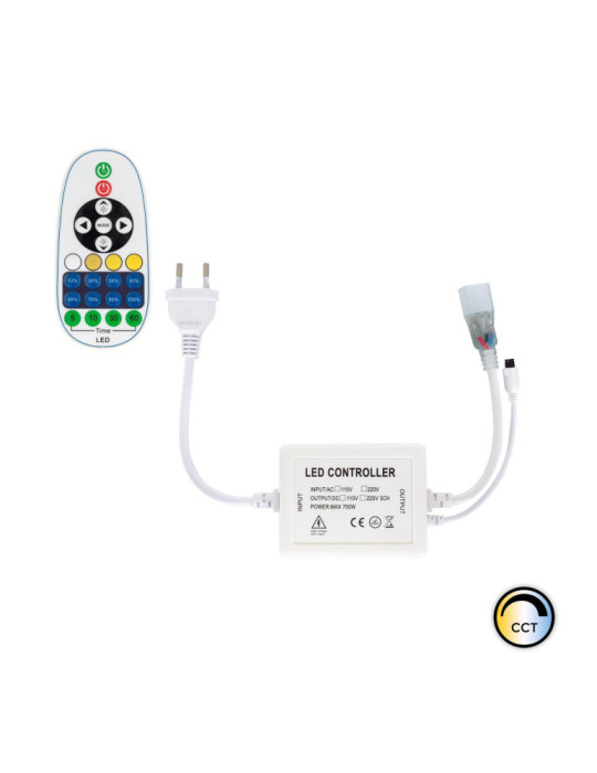 Contrôleur pour Ruban LED 220V AC 220LED/m CCT IP67 Largeur 15mm Coupe tous les 100cm avec télécommande IR 23 Touches Contrôleur pour Ruban LED 220V AC 220LED/m CCT IP67 Largeur 15mm Coupe tous les 100cm avec télécommande IR 23 Touches