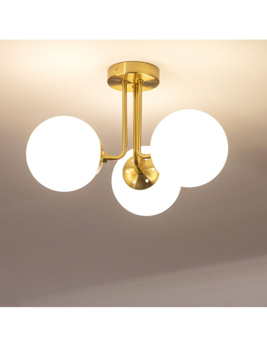 Plafonnier Métal et Verre Moonlight Brass 3 Spots