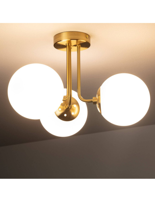 Plafonnier Métal et Verre Moonlight Brass 3 Spots