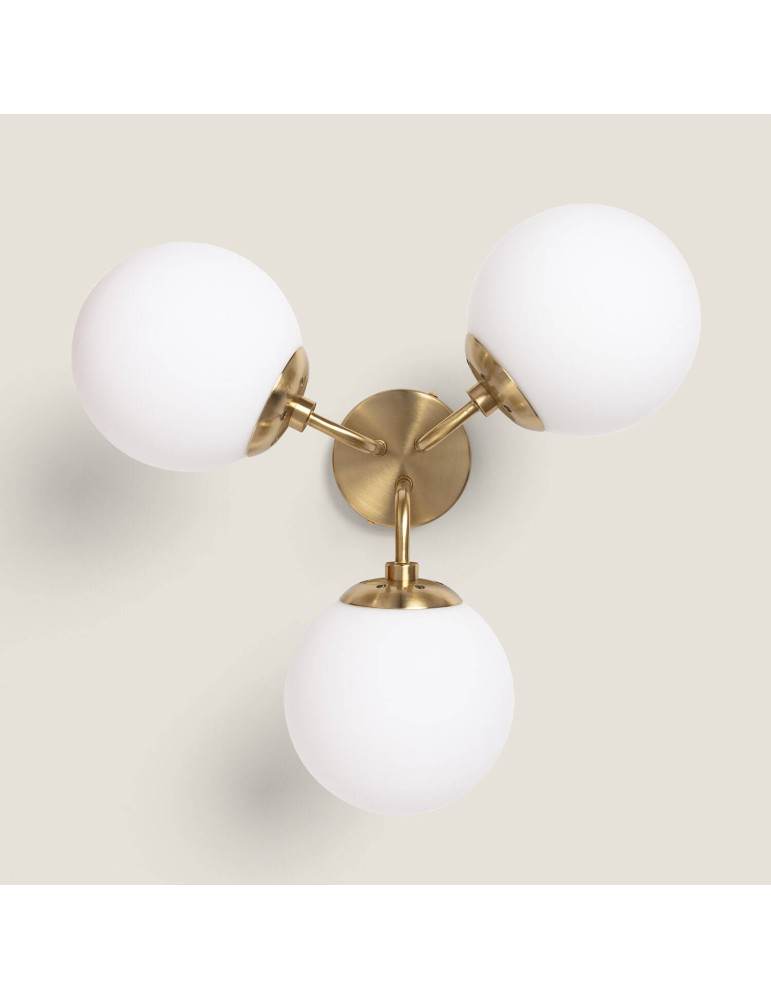 Plafonnier Métal et Verre Moonlight Brass 3 Spots