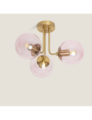 Plafonnier Métal et Verre Moonlight Brass 3 Spots