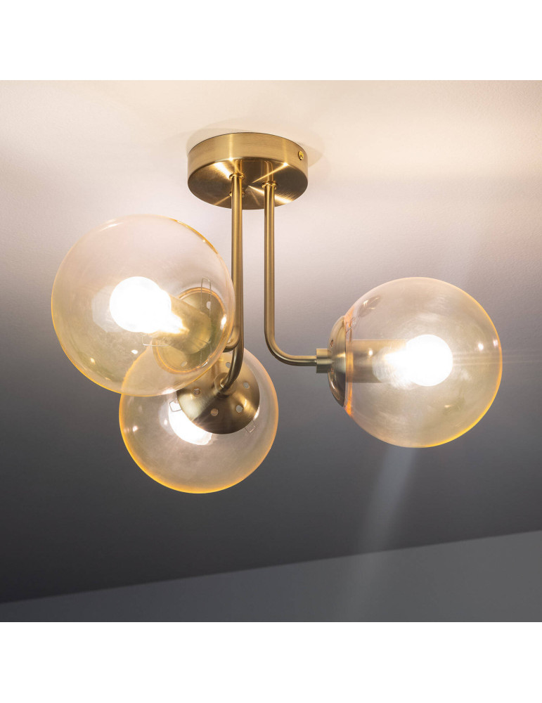 Plafonnier Métal et Verre Moonlight Brass 3 Spots