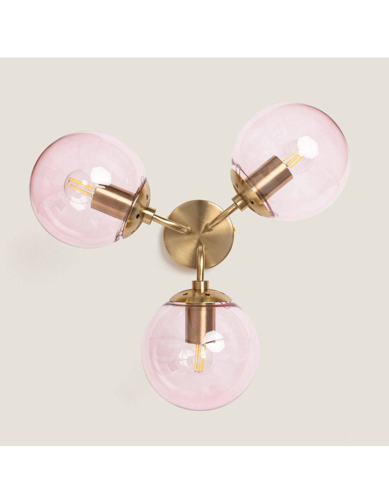 Plafonnier Métal et Verre Moonlight Brass 3 Spots