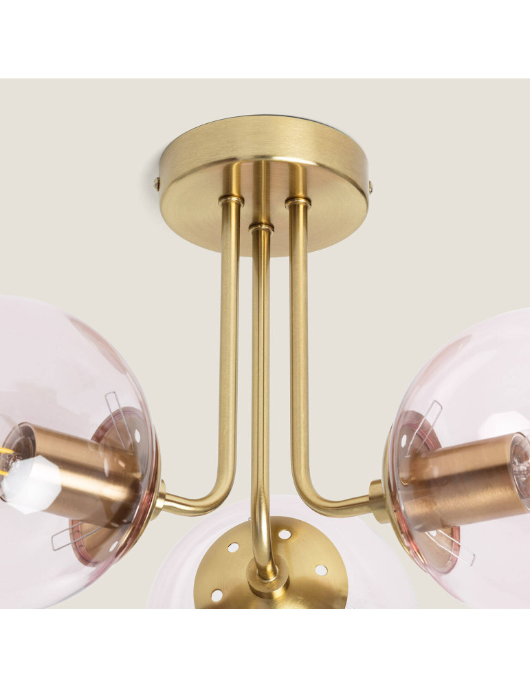 Plafonnier Métal et Verre Moonlight Brass 3 Spots