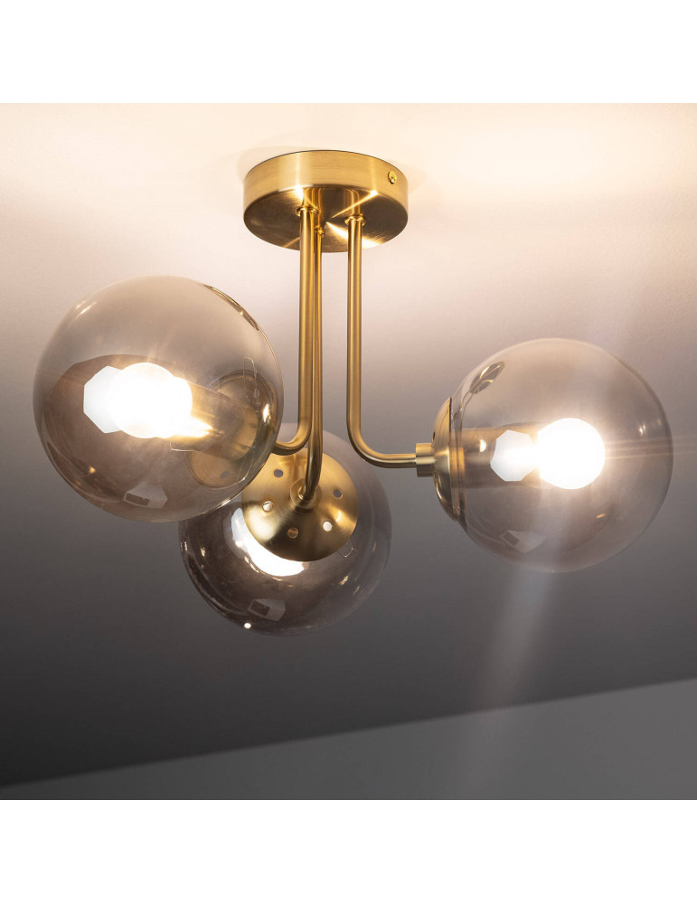 Plafonnier Métal et Verre Moonlight Brass 3 Spots