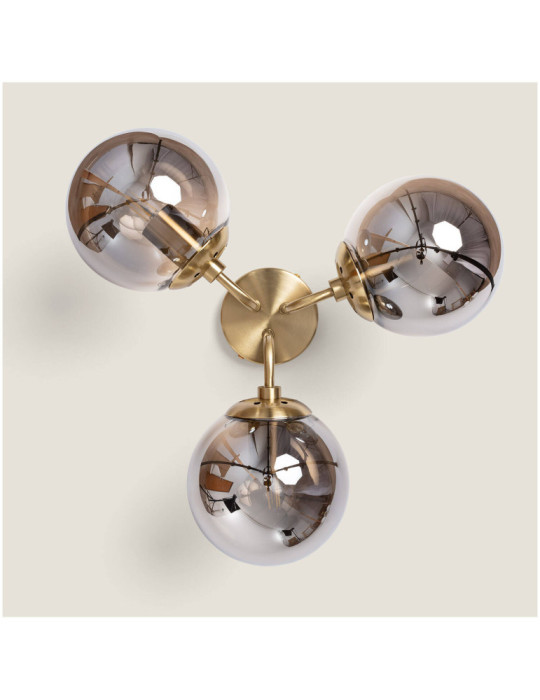 Plafonnier Métal et Verre Moonlight Brass 3 Spots