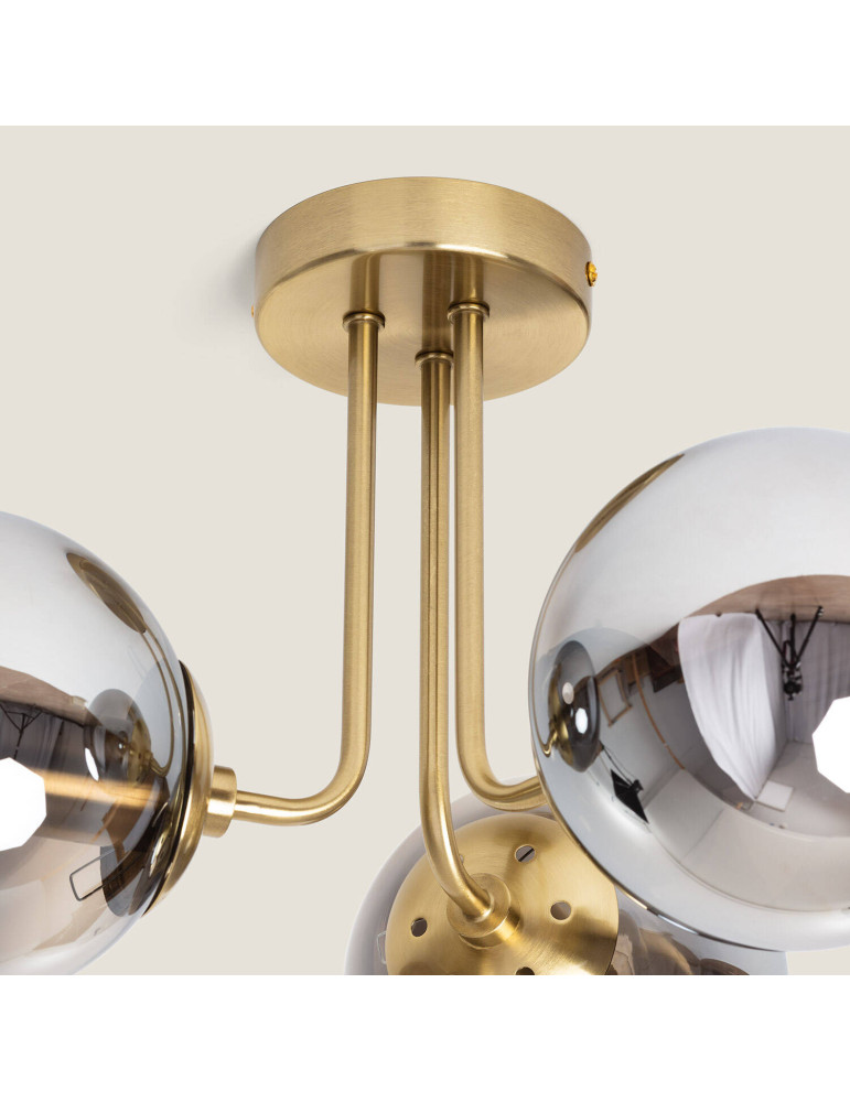 Plafonnier Métal et Verre Moonlight Brass 3 Spots