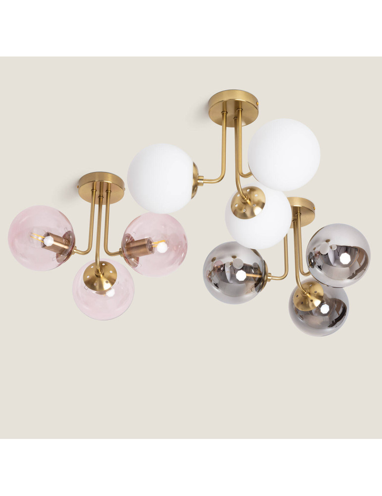 Plafonnier Métal et Verre Moonlight Brass 3 Spots