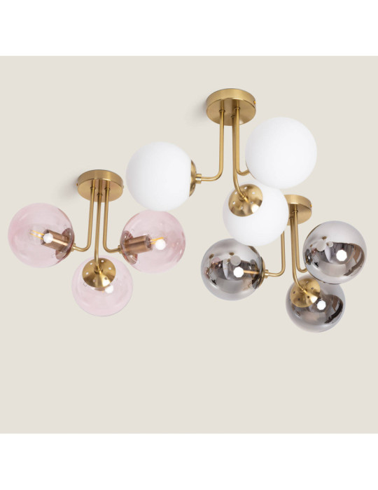 Plafonnier Métal et Verre Moonlight Brass 3 Spots