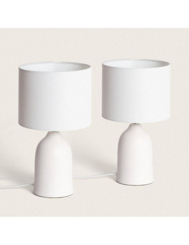 Pack de 2 Lampes à Poser Céramique et Tissu Barva
