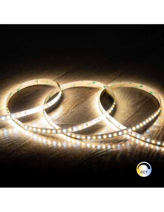 Ruban LED CCT 12V DC SMD2835 120LED/m 5m IP20 Largeur 10mm Coupe 5cm