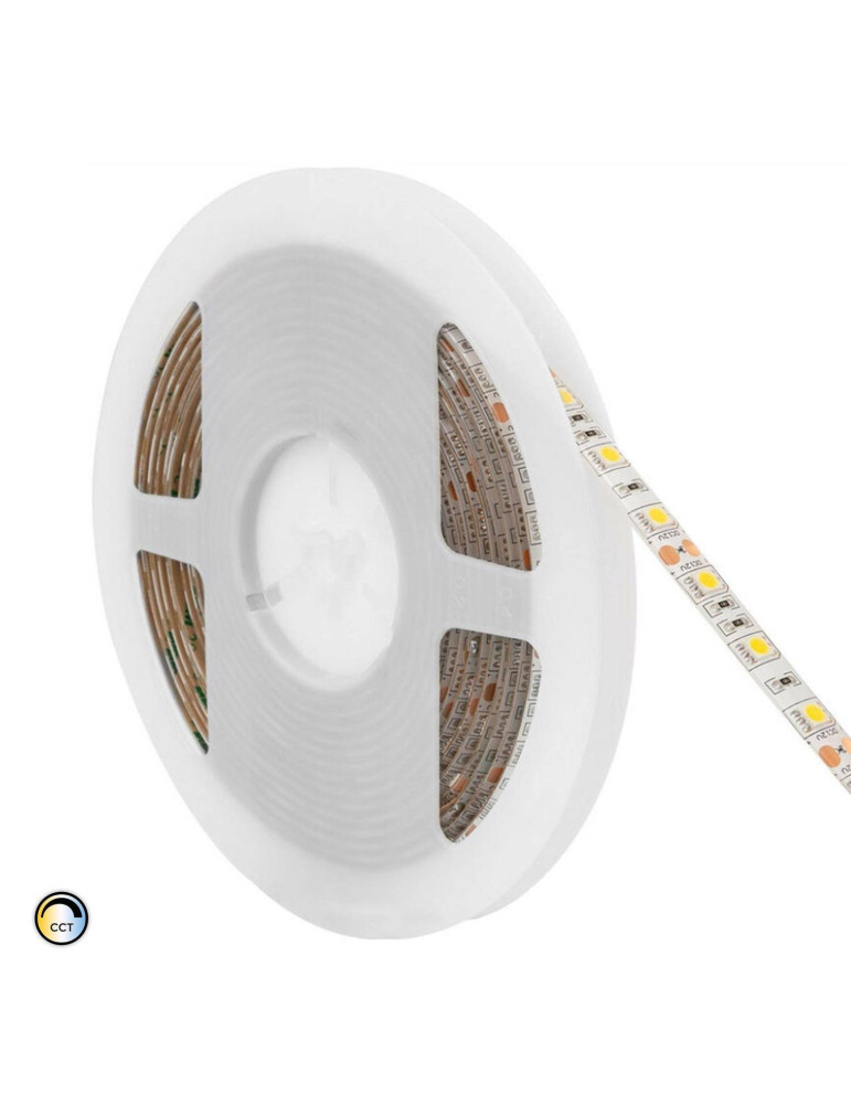 Ruban LED CCT 12V DC SMD2835 120LED/m 5m IP20 Largeur 10mm Coupe 5cm