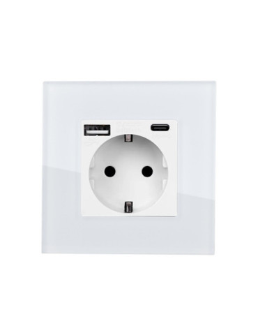 Prise avec port USB Schuko Type F avec Cadre Verre Modern