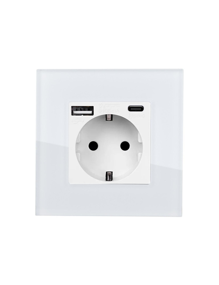 Prise avec port USB Schuko Type F avec Cadre Verre Modern