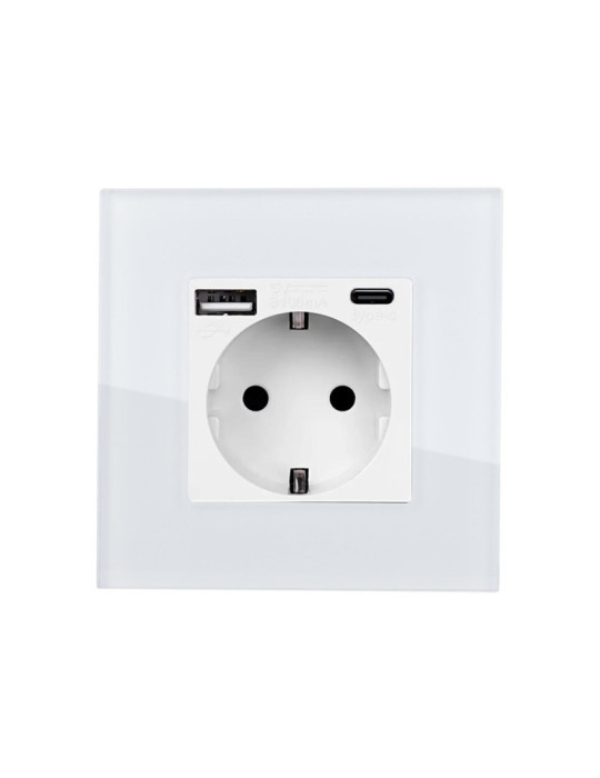Prise avec port USB Schuko Type F avec Cadre Verre Modern