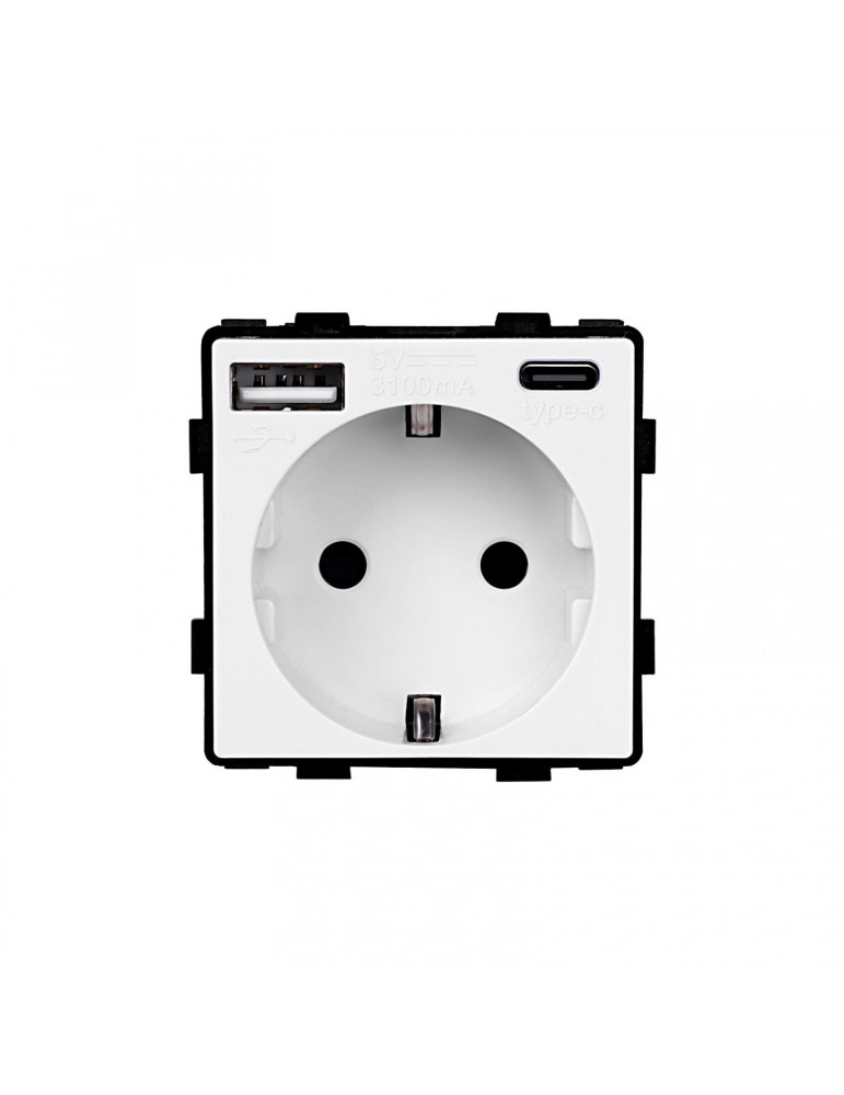 Prise avec port USB Schuko Type F avec Cadre Verre Modern