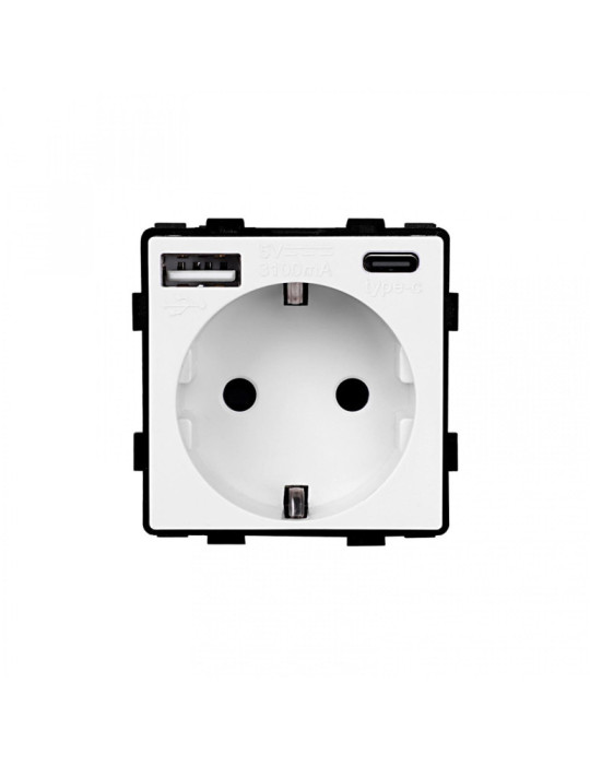 Prise avec port USB Schuko Type F avec Cadre Verre Modern