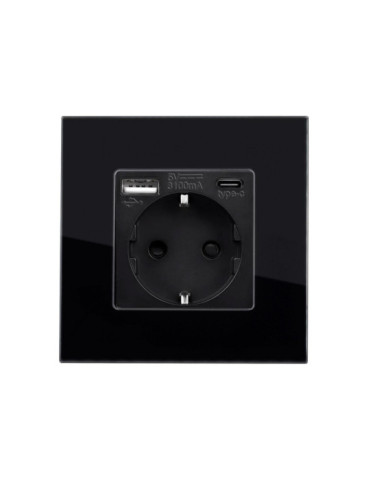 Prise avec port USB Schuko Type F avec Cadre Verre Modern