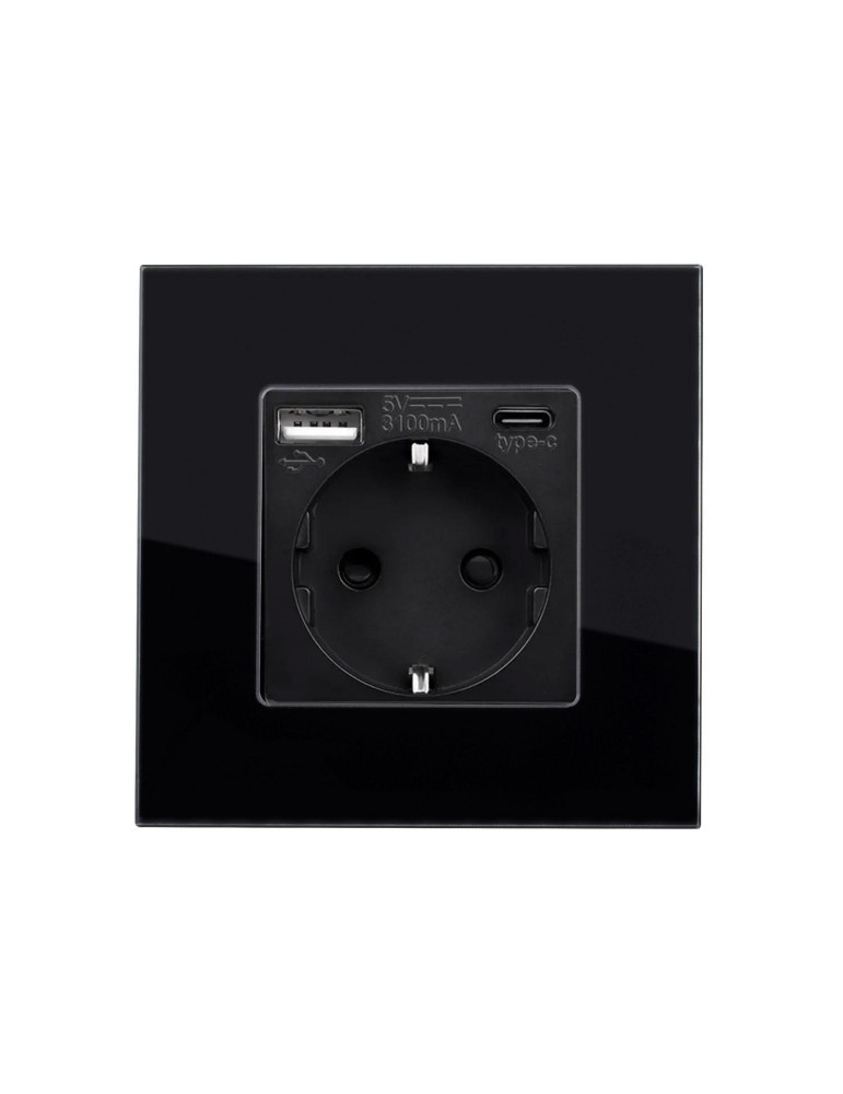 Prise avec port USB Schuko Type F avec Cadre Verre Modern