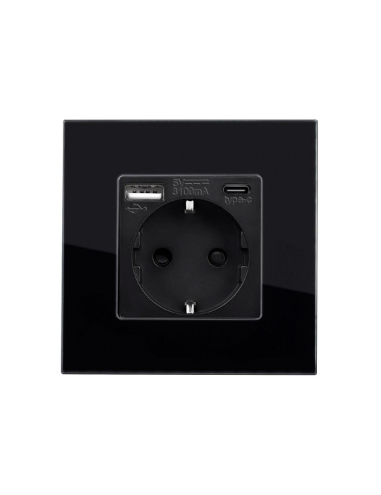 Prise avec port USB Schuko Type F avec Cadre Verre Modern