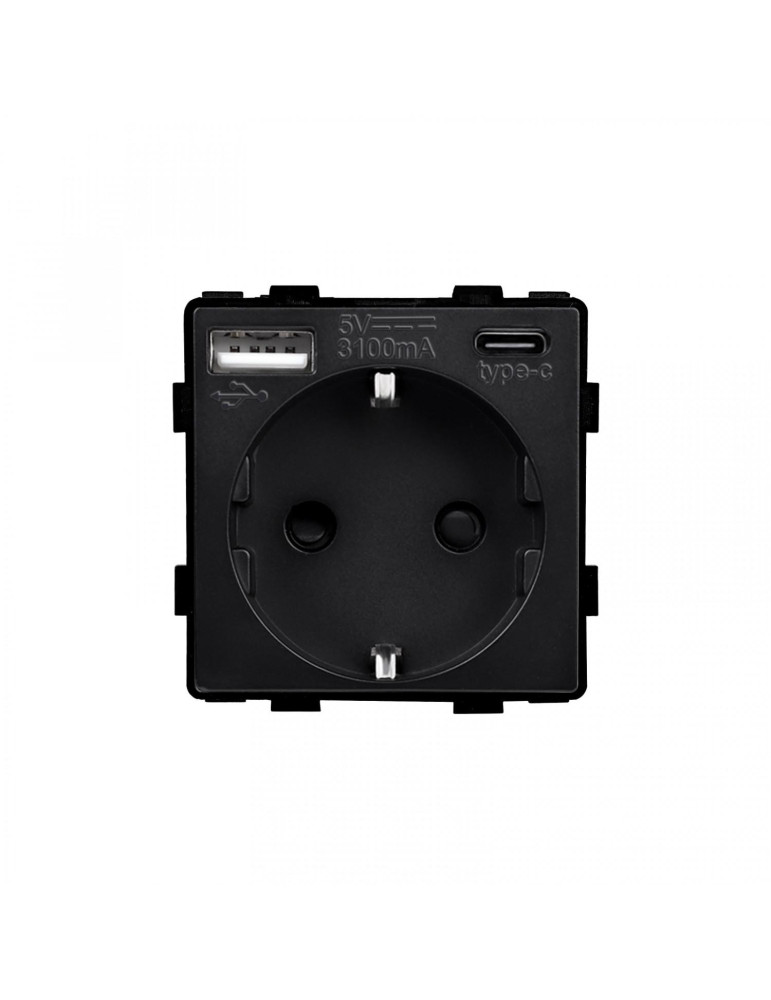 Prise avec port USB Schuko Type F avec Cadre Verre Modern