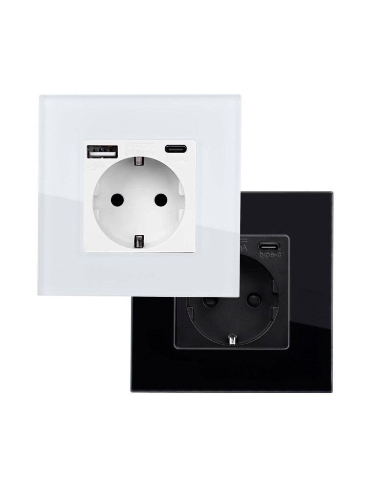 Prise avec port USB Schuko Type F avec Cadre Verre Modern
