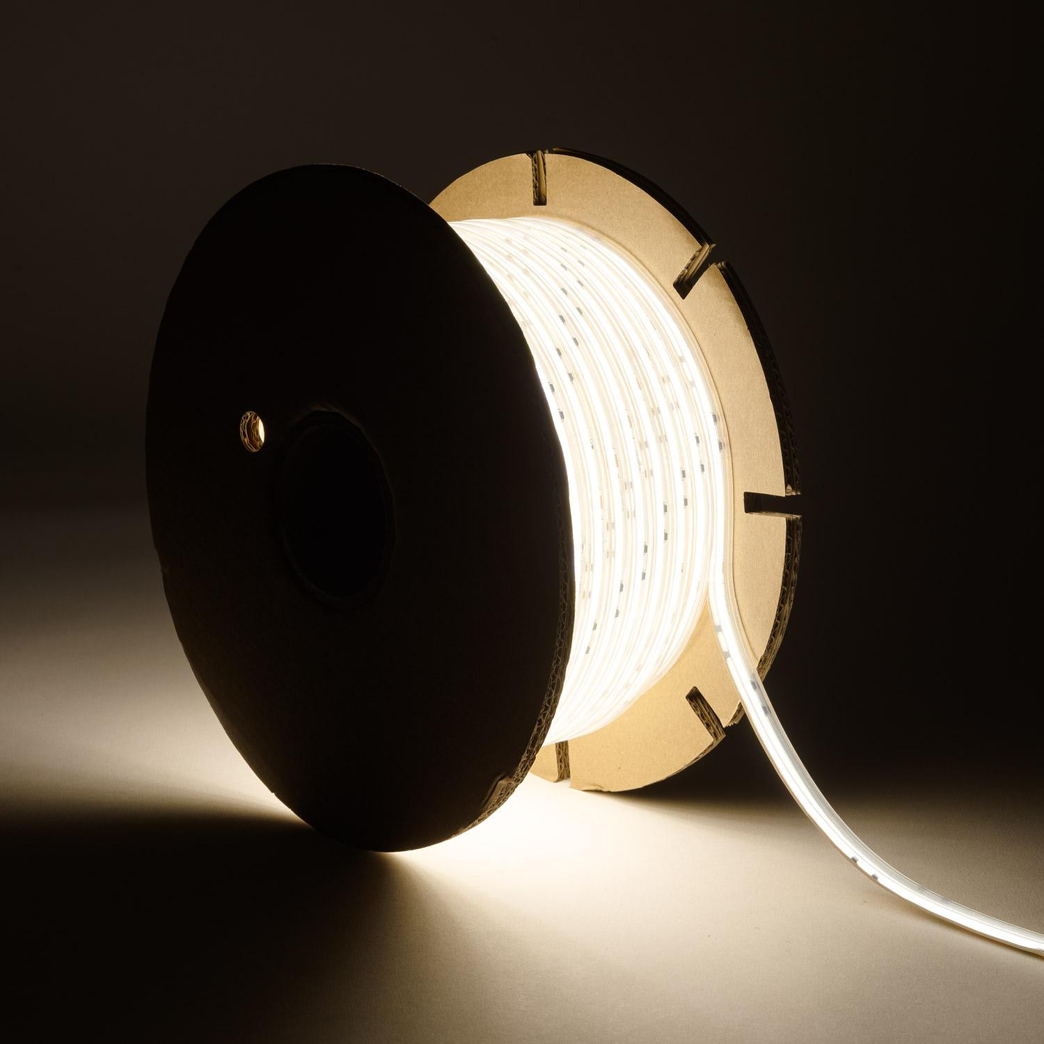 Bobine de Ruban LED Dimmable 220V AC COB Auto-redressement 320LED/m 720 lm/m IP65 50m Largeur 12 mm Coupe tous les 50 cm v37709