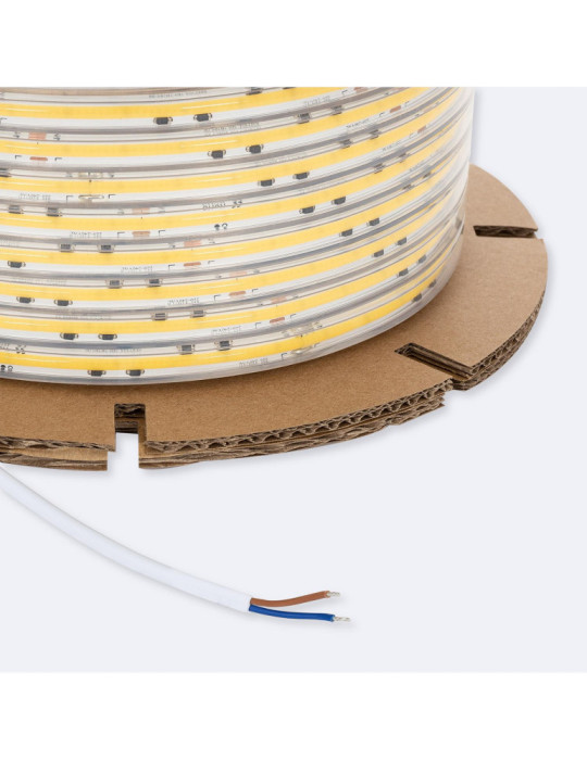 Bobine de Ruban LED Dimmable 220V AC COB Auto-redressement  320 LED/m 720 lm/m IP65 50m Largeur 12 mm Coupe tous les 50 cm