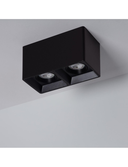 Plafonnier Space Carré Double Noir avec Ampoule GU10