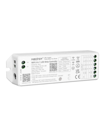 Contrôleur Variateur LED WiFi 5 en 1 pour Ruban LED 12/24V DC Monochrome/CCT/RGB/RGBW/RGBWW MiBoxer