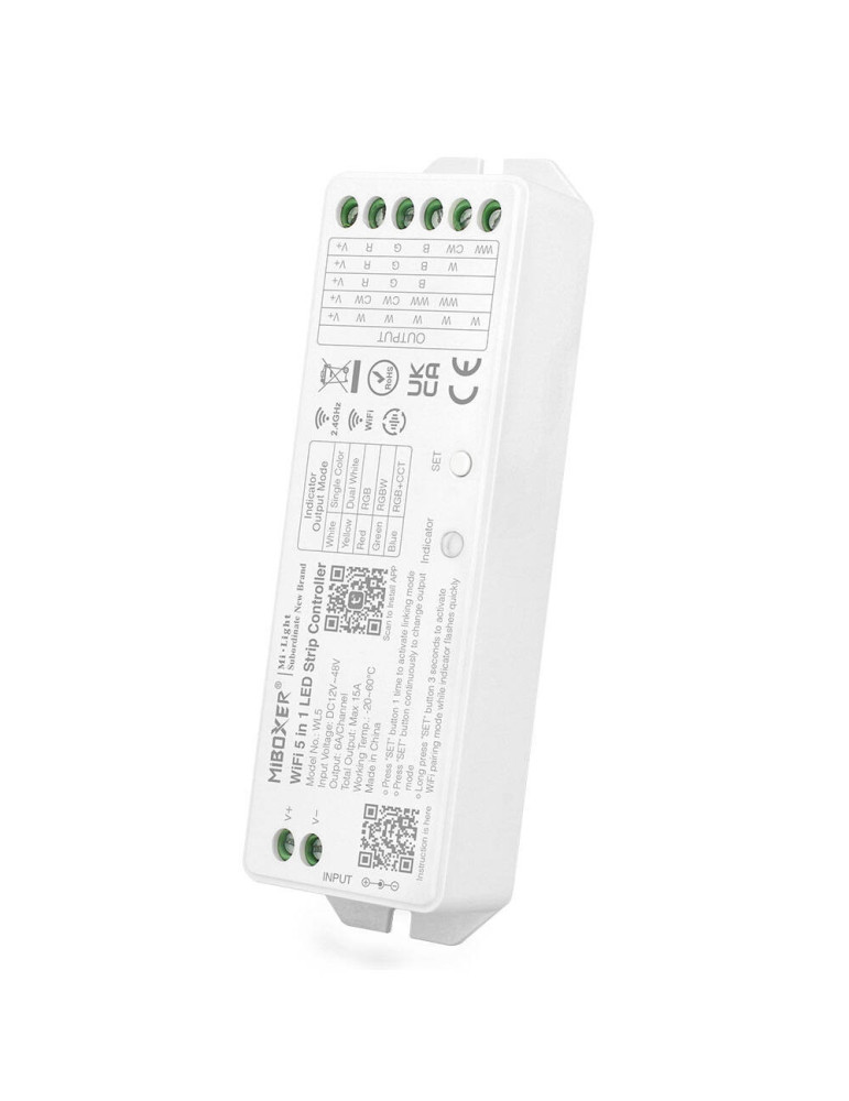 Contrôleur Variateur LED WiFi 5 en 1 pour Ruban LED 12/24V DC Monochrome/CCT/RGB/RGBW/RGBWW MiBoxer