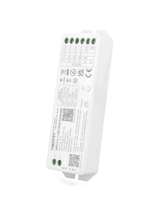 Contrôleur Variateur LED WiFi 5 en 1 pour Ruban LED 12/24V DC Monochrome/CCT/RGB/RGBW/RGBWW MiBoxer