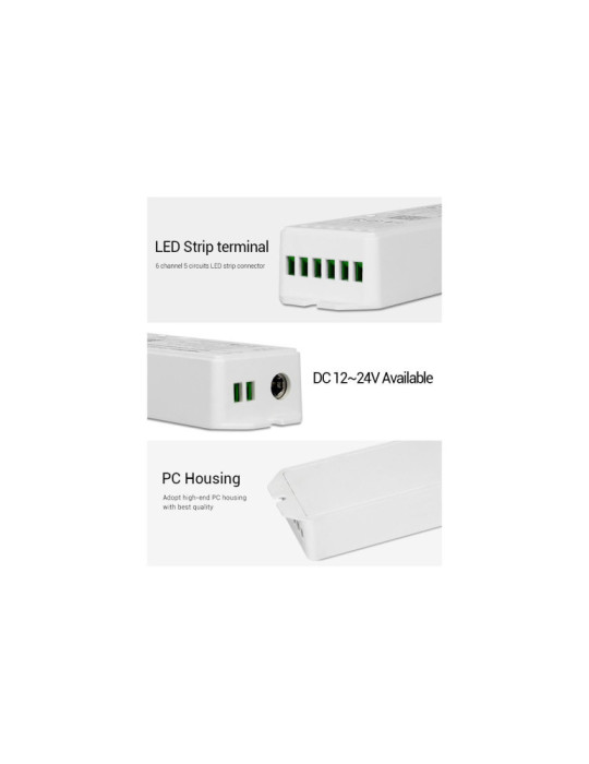 Contrôleur Variateur LED WiFi 5 en 1 pour Ruban LED 12/24V DC Monochrome/CCT/RGB/RGBW/RGBWW MiBoxer
