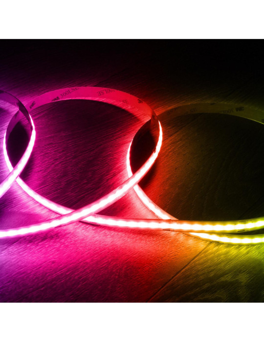 Ruban LED RGB 24V DC COB 420 LED/m 5m IP20 CRI90 Largeur 10mm Coupe 5 cm