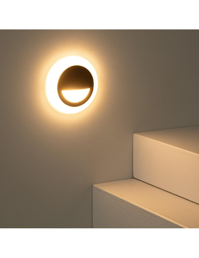 Balise LED 3W Encastrable au Mur Ronde Occulare Noire