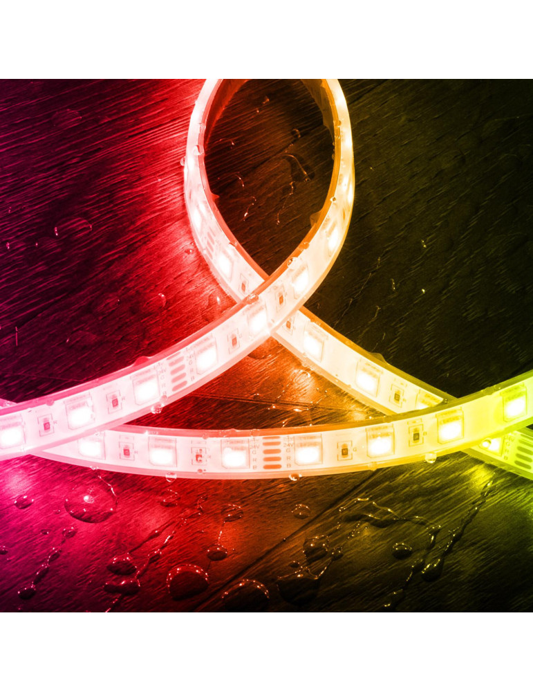 Ruban LED RGB 24V DC SMD Silicone FLEX 60LED/m 5m IP68 Largeur 12mm Coupe tous les 10cm