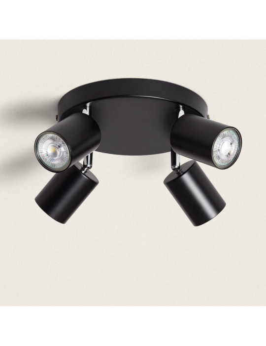 Plafonnier Orientable Rond Métal 4 Spots Albus Black