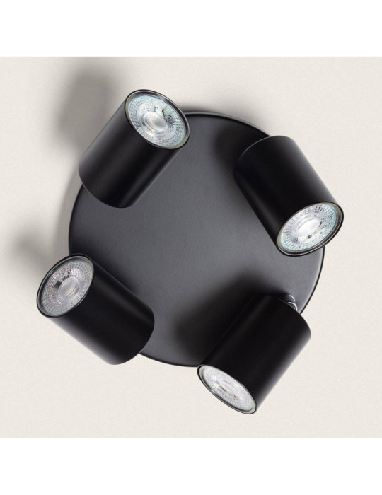 Plafonnier Orientable Rond Métal 4 Spots Albus Black