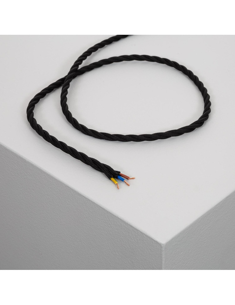 Câble Électrique Textile Tressé Noir