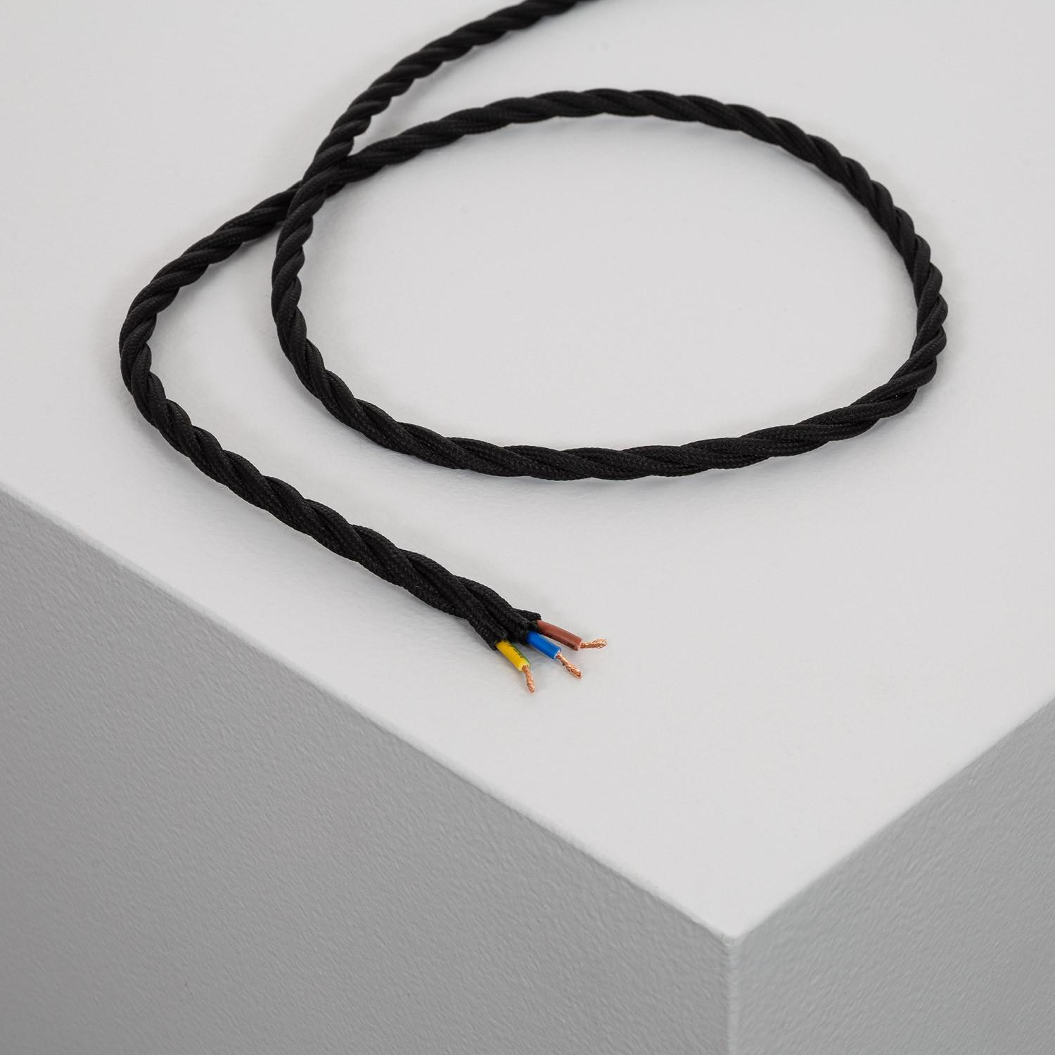 Câble Électrique Textile Tressé Noir 2m