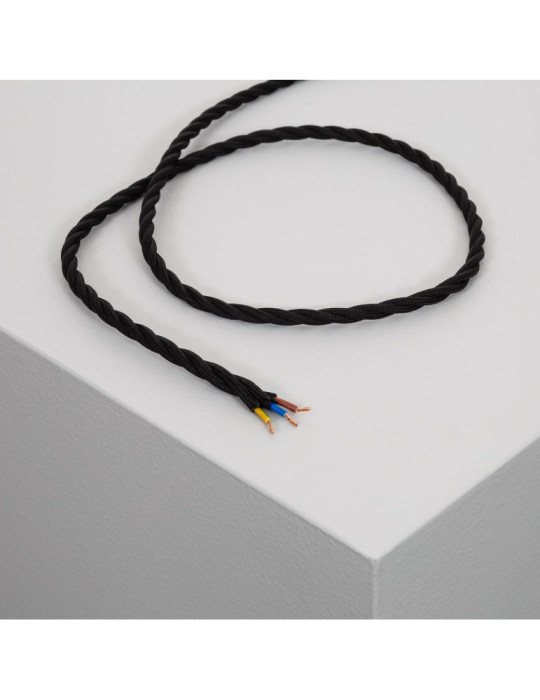 Câble Électrique Textile Tressé Noir