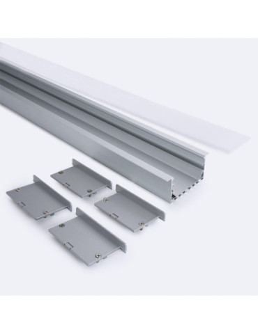 Profilé Aluminium Encastrable 2 m avec Capot Continu pour Rubans LED jusqu'à 45 mm