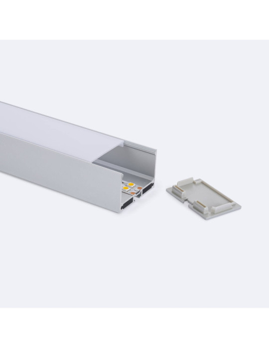 Profilé Aluminium Grande Taille Suspendu avec Capot Continu Pour Ruban de LED jusqu'à 45 mm