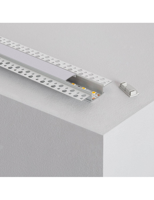Profilé Aluminium pour Plâtre/Placo avec Capot Continu pour Double Ruban LED jusqu'à 20 mm Profilé Aluminium pour Plâtre/Placo avec Capot Continu pour Double Ruban LED jusqu'à 20 mm