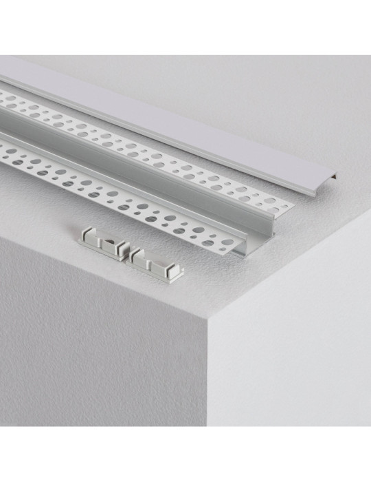 Profilé Aluminium pour Plâtre/Placo avec Capot Continu pour Double Ruban LED jusqu'à 20 mm