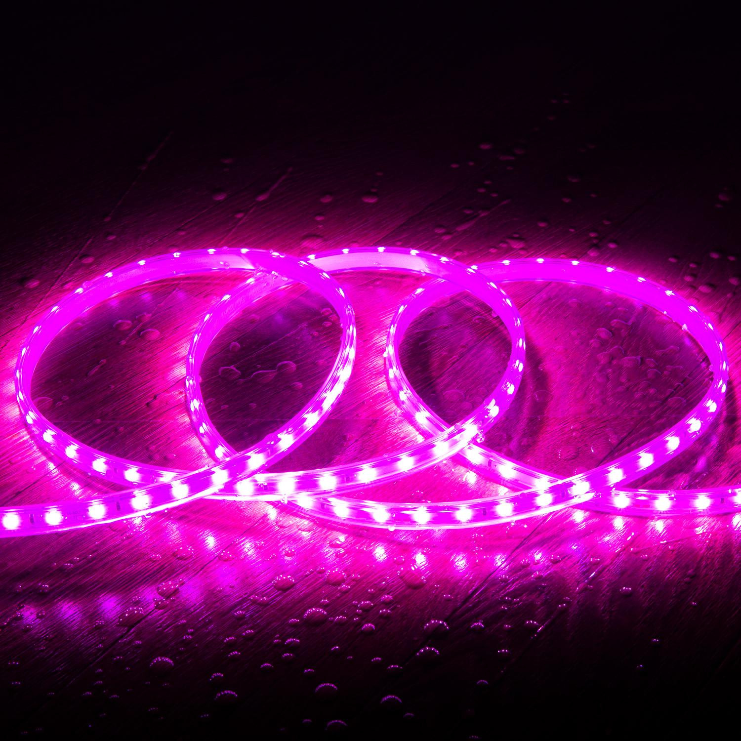 Ruban LED 220V SMD2835 60LED/m Rose IP65 Largeur 12mm Coupe tous les 100cm 10m