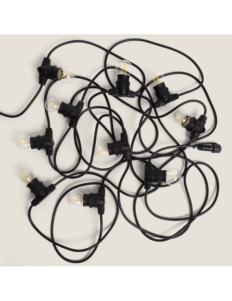 Kit Guirlande Lumineuse Extérieure IP44 10m Noir + 10 Ampoules Filaments LED B22 2W G45