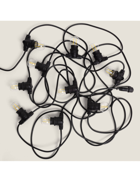Kit Guirlande Lumineuse Extérieure IP44 10m Noir + 10 Ampoules Filaments LED B22 2W G45