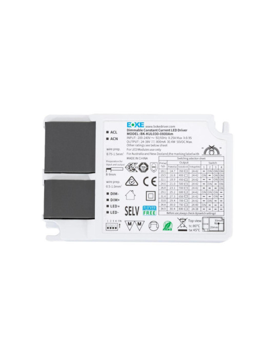 Driver BOKE Dimmable 1-10V 200-240V Sortie 24-42V DC 350-800mA 15-30W No Flicker BK-KUL030 Driver BOKE Dimmable 1-10V 200-240V Sortie 24-42V DC 350-800mA 15-30W No Flicker BK-KUL030