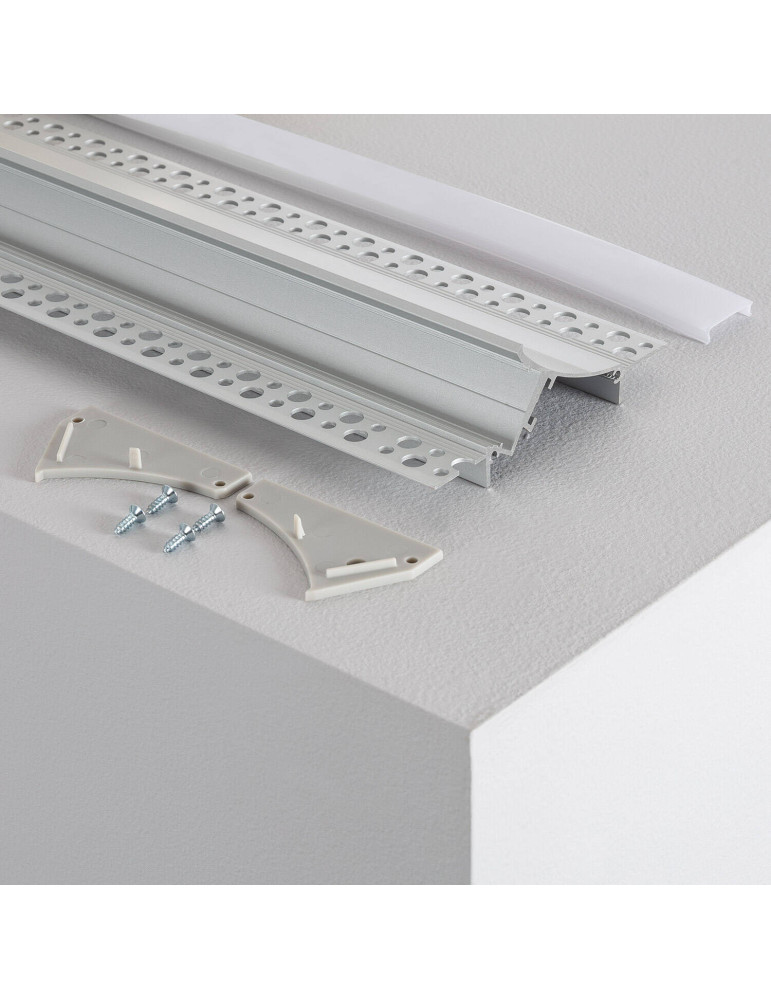Profilé Aluminium Encastré pour Plâtre/Placo avec Capot Continu pour Ruban LED jusqu'à 20 mm